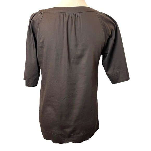 Sandro Paris Brown Black Embroidery Boatneck Elbow Sleeve Cotton Top (4) - Picture 8 of 14